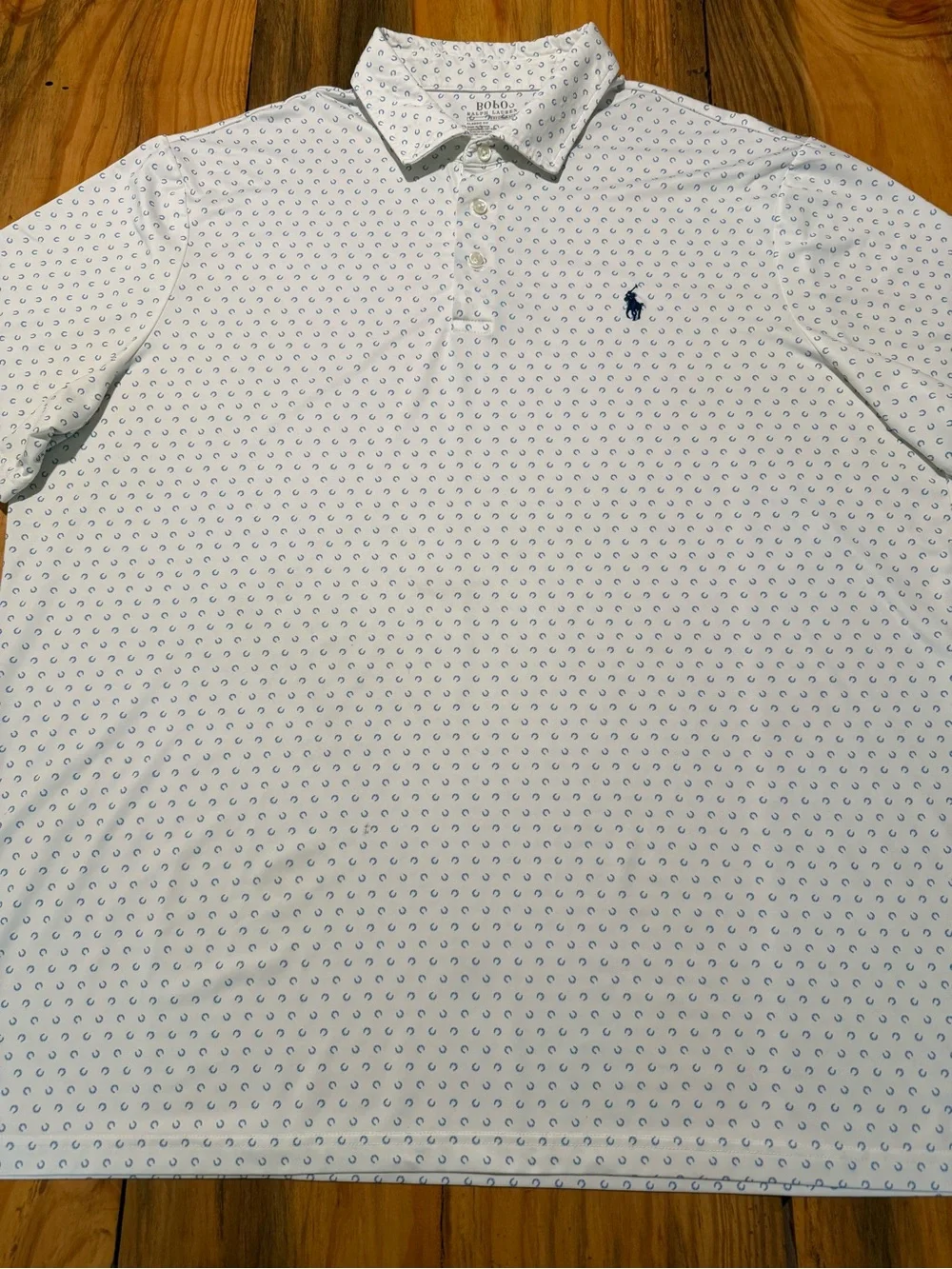 Polo by Ralph Lauren White Polo with Blue Mini Horseshoe Print XL